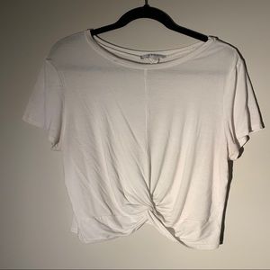 White Crop Knotted Tee